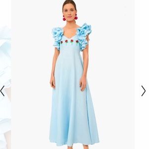 Damn Mon Light Lagoon Demre Linen Embroidered Maxi Dress